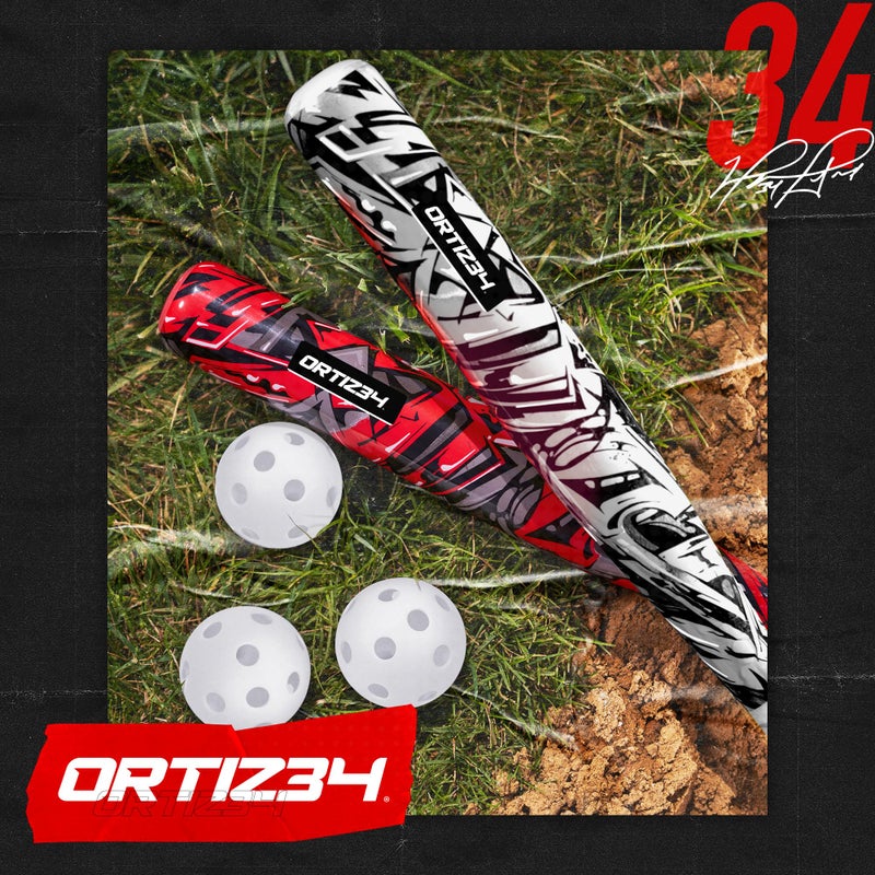 Ortiz34 Bat & Ball Set - Graffiti Plastic Bat & Ball Homerun Set- David Ortiz Backyard Baseball Set for Youth, Kids, Teenagers, Adults (Bat & Ball Set, Red) - Image 5